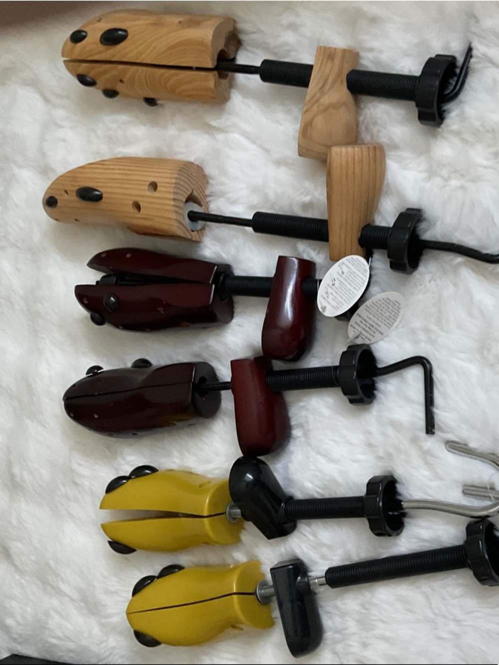 Assorted Shoe Stretchers - Wood, Burgundy & Yellow